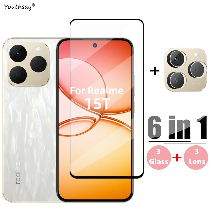 Cubierta completa de vidrio templado para Realme 15T, Protector de pantalla de vidrio Realme 15T, película protectora de lente de teléfono para Realme 15T