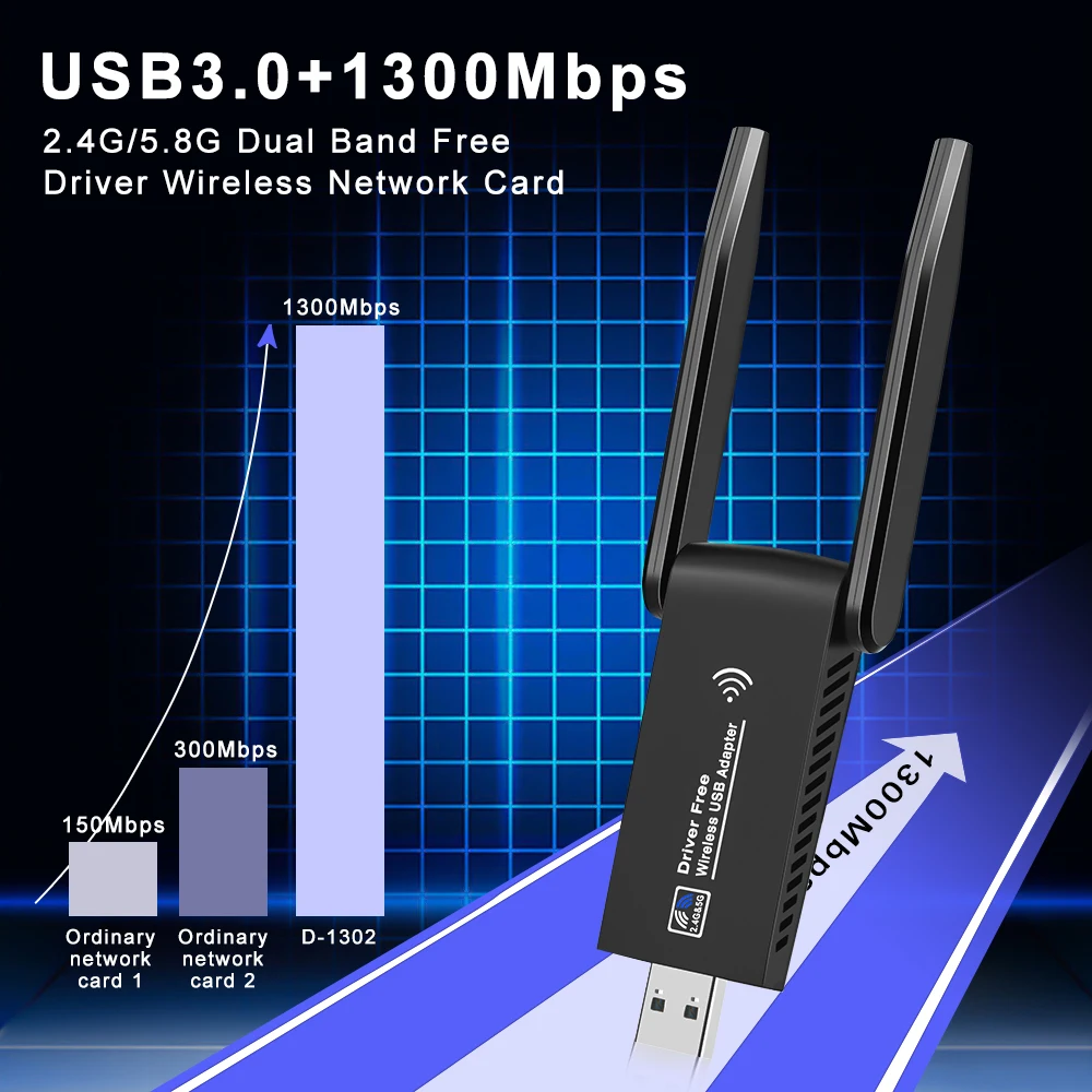 Adaptador USB 3,0 WiFi Bluetooth 5,0 de 1300Mbps, Dongle 2 en 1, doble banda, 2,4 GHz, 5GHz, WiFi 5, red, receptor Wlan inalámbrico, controlador gratuito - imagen 3