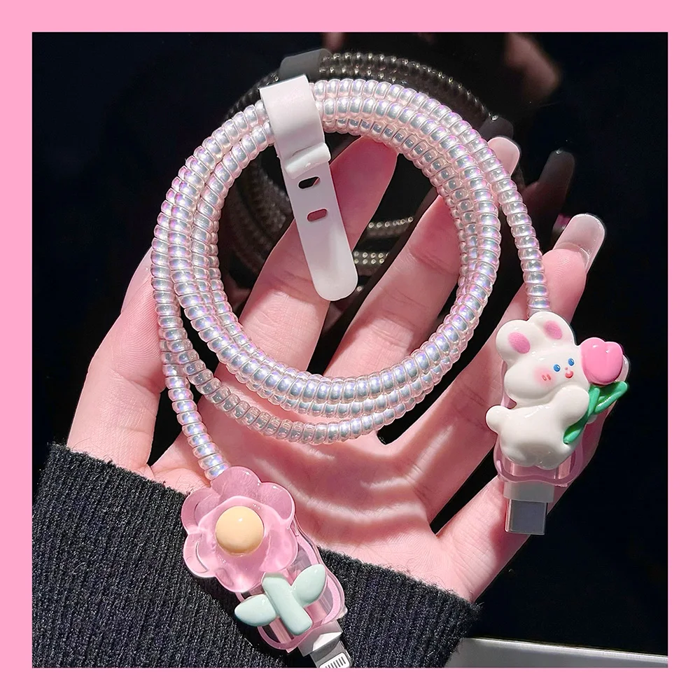 Bonita funda protectora suave de conejo para iPhone, cubiertas de cargador rápido PD, 20w, 18W, Protector de Cable para iPhone 13, 15, 11, 14, 12 Pro Max - imagen 4