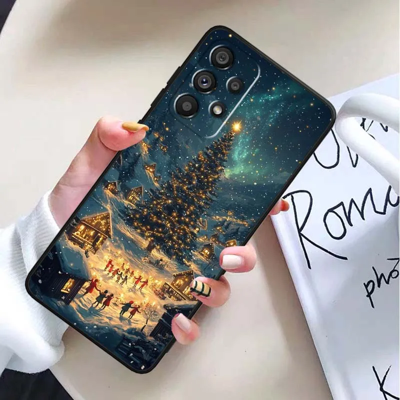 Funda con patrón navideño para niñas, funda negra para Samsung Galaxy A54 A55 A56 A70 A71 A72 A73 J4 J6 M02 M11 M12 5G - imagen 4