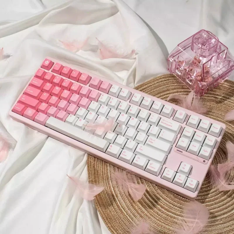 Tapas de teclado mecánico Sakura, 209 teclas Pbt Cherry Profile Sakura, teclas azules y rosas, teclas transparentes Kawaii, color rosa para escribir - imagen 3