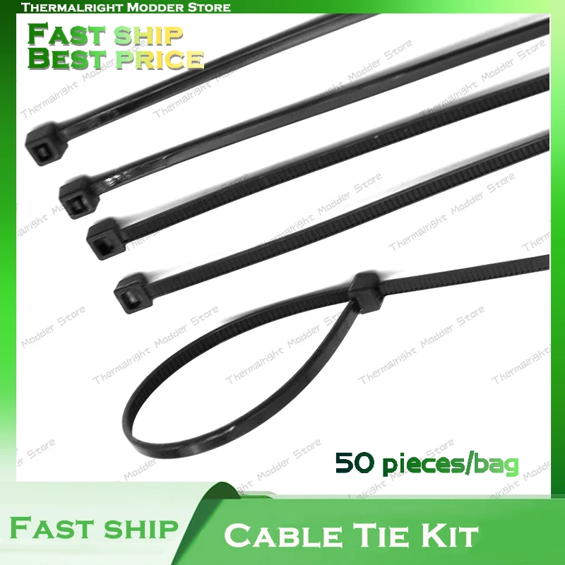 Kit de bridas de cinta para gestión de cables PSU, caja de computadora, anillo de sujeción autoblocante de plástico de 3x150mm, negro, 50 unidades por paquete - imagen 2