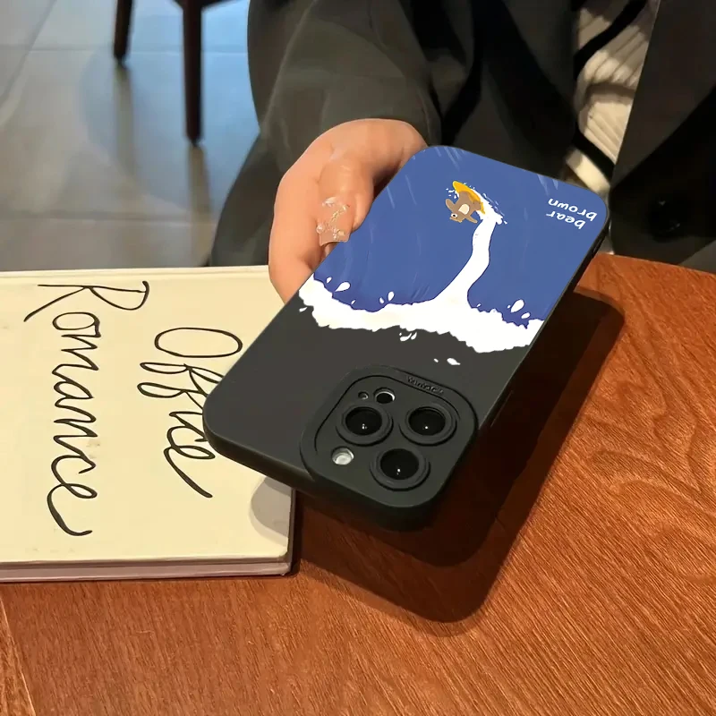 Funda de silicona con dibujos animados para iPhone, carcasa suave con diseño de oso de surf, para modelos 16 Pro Max, 15, 14, 13, 12, 11, X, XS, XR, 7, 8, 14, 15 Plus, SE 2020 - imagen 4