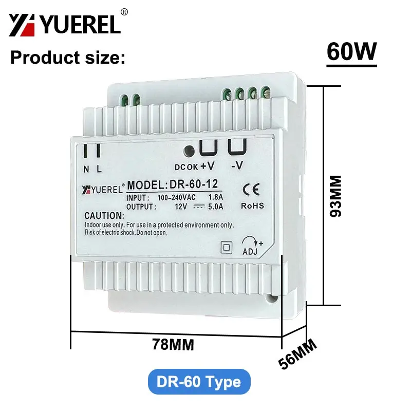 Fuente de alimentación conmutada serie DR 15W 60W 100W 5V12V15V24V Transformador de montaje en carril DIN - imagen 3