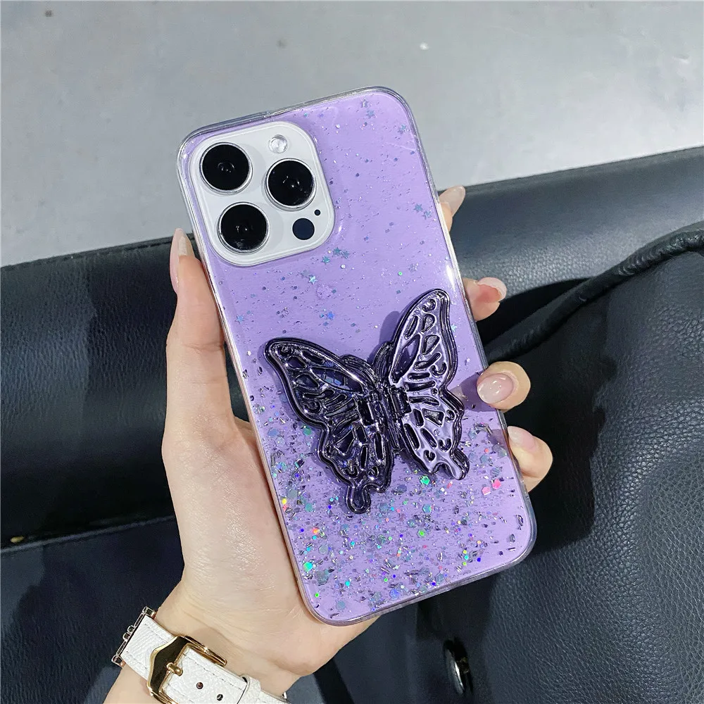 Funda de silicona con soporte de mariposa y purpurina para Samsung Galaxy, A52, A51, A50, A22, A32, A21S, A72, A71, A70, A20, A30S, A10S - imagen 5