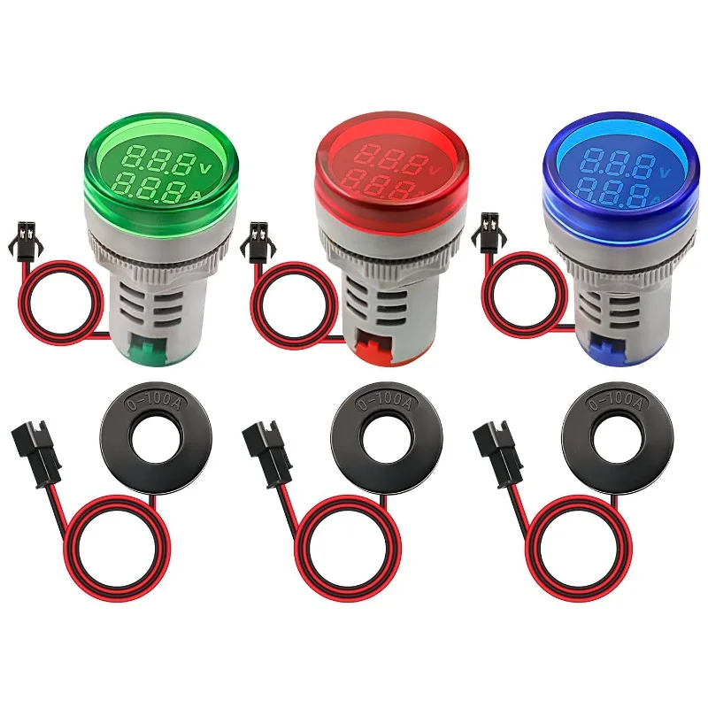 3 uds AC voltímetro amperímetro voltaje Monitor de corriente pantalla LED Digital voltímetro Detector verde azul indicador de señal Panel de luz