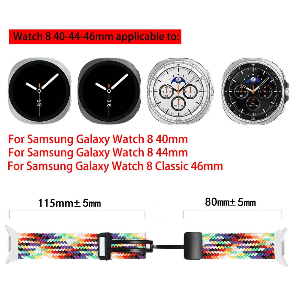 Correa de nailon elástica con hebilla magnética para Samsung Galaxy Watch 8, 40mm, 44mm/Watch8 Classic, 46mm, pulsera tejida suave transpirable - imagen 4