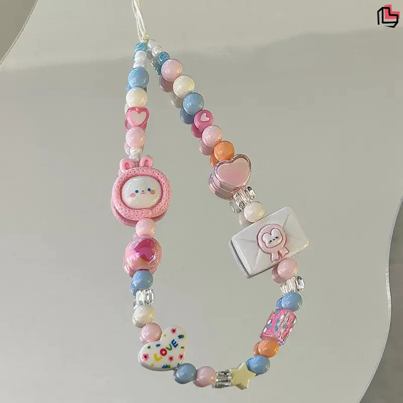 Y2K-Correa para teléfono con cuentas de Color de conejo, cadena con nudo, cordón para teléfono móvil, llavero, bolso, colgante para cámara, cubierta de Airpods - imagen 4