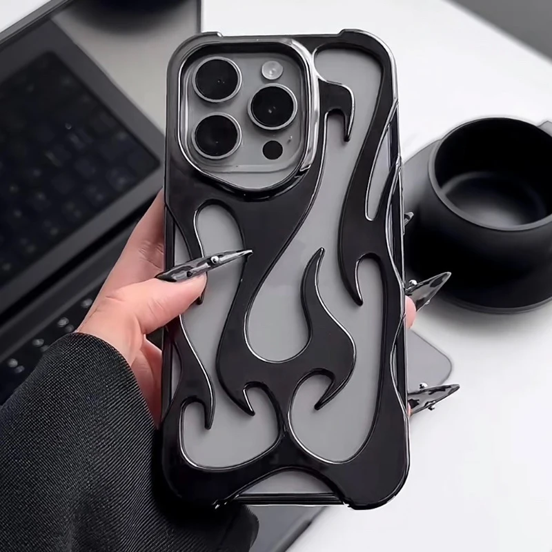 Funda de teléfono con diseño de llama 3D hueco a la moda para iPhone 15 14 13 11 12 17 Air 16 Pro Max 15 Plus, funda trasera suave a prueba de golpes - imagen 4