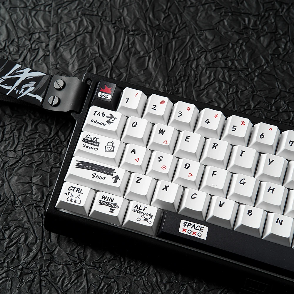 Teclas negro blanco Simple pintado a mano Graffiti misterioso tema de fuego negro Material Pbt cereza teclas personalizadas 136/139 teclas - imagen 2