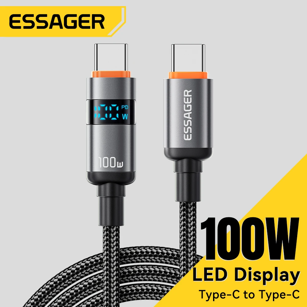 Essager 100W tipo C a tipo C Cable 5A PD carga rápida USB C a USB C Cable de pantalla para Macbook portátil iPad Xiaomi 14 iPhone 15