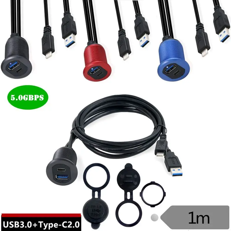 Tablero de instrumentos para coche, yate y motocicleta de 1m con luz LED USB2.0/3,0 macho a hembra + Cable de conexión versión tipo C 2,0/3,1 - imagen 5