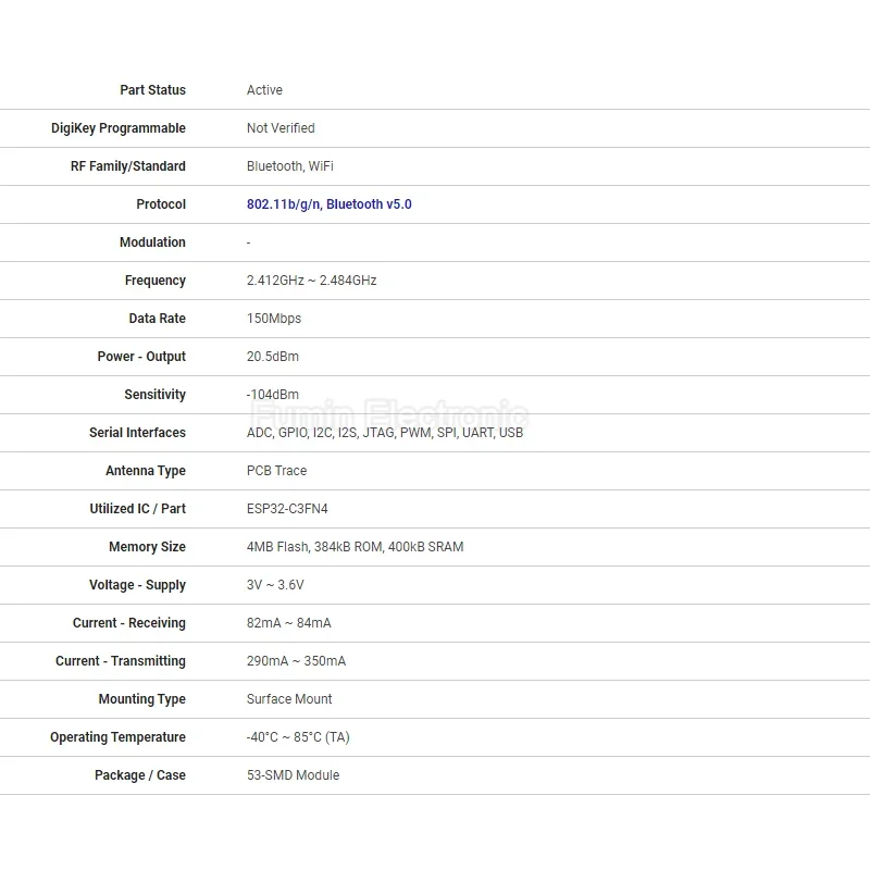 Módulo transceptor BT, WiFi, Bluetooth BLE5.0, RF, TXRX, 2.412GHz ~ 2.484GHz, PCB, ESP32-C3-MINI-1-N4 - imagen 2
