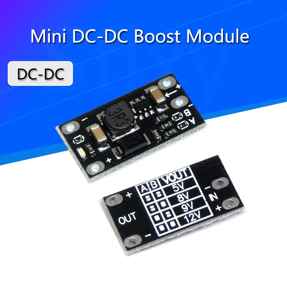 Mini convertidor elevador de DC-DC, regulador de voltaje, Módulo de placa PCB, 3V, 3,2 V, 3,3 V, 3,7 V, 5V, 9V a 12V, se puede configurar 5V/ 8V/ 9V