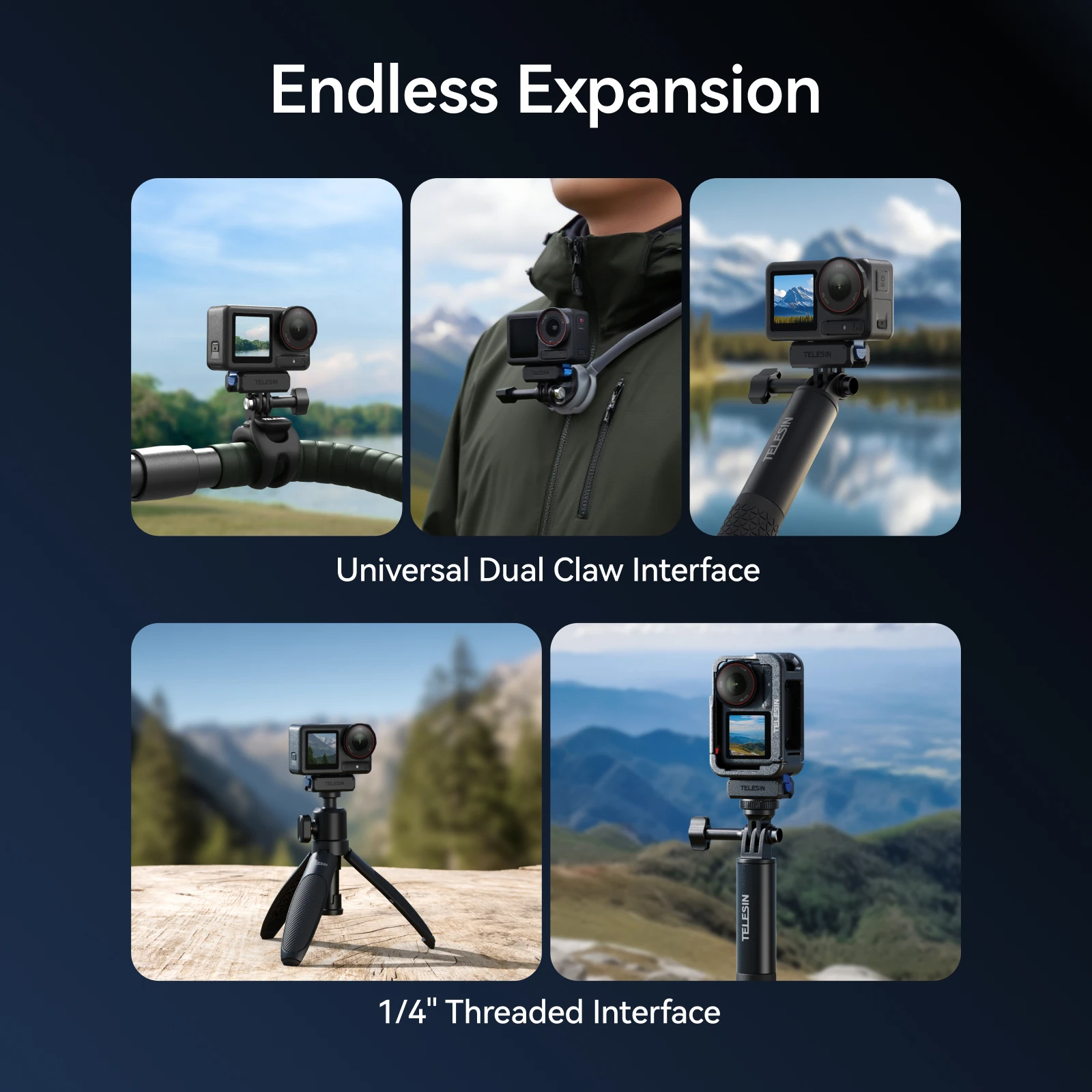 TELESIN Qucik-Adaptador magnético de dos garras para DJI OSMO Action 3 4 5pro, accesorios, interfaz Universal de doble garra - imagen 5