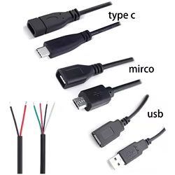 1M USB tipo A macho hembra tipo C Micro conector 2 pines 4 pines núcleo Cable de alimentación adaptador de extensión reparación Cable de soldadura DIY
