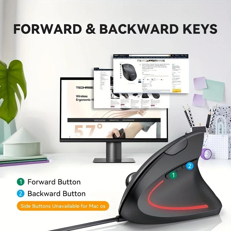 Ratón para juegos con cable RGB, ratón ergonómico para juegos, ratón Vertical para jugadores, 4 DPI ajustables, 6 botones para ordenador portátil, PC y escritorio - imagen 4