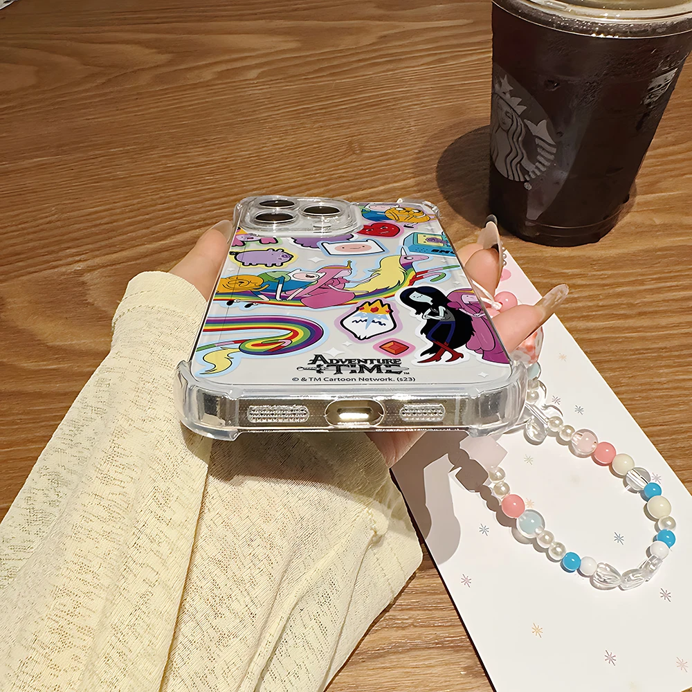 Funda de teléfono Adventure Time con pulsera para IPhone 16e 16 15 14 13 12 11 Mini Pro Max X XR XSMax 7 8 Plus cubierta transparente anticaída - imagen 5