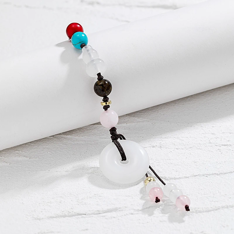 Anillo tejido de flor de ciruelo de madera Vintage, cuentas redondas de pared, borla, cadena para teléfono móvil, correas para teléfono móvil, cordón corto, cuerda de mano - imagen 2