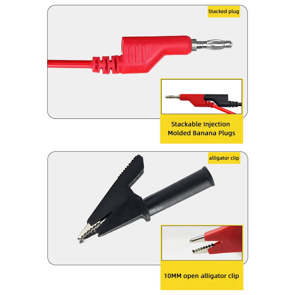P1036 5 uds 1M apilable doble 4mm conector Banana a conector Banana multímetro cables de prueba Kit de cables 1000V/19A 5 colores Clip de cocodrilo - imagen 4