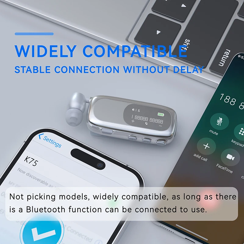 Auriculares de solapa K75 con Bluetooth 5.4 para negocios, recordatorio de llamadas por vibración, informes de voz y pantalla numérica, auriculares inalámbricos HIFI para conversación y música durante 20 horas - imagen 4
