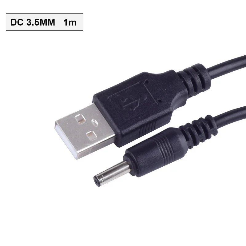 USB DC 3,5mm enchufe de alimentación cargador USB convertir a DC 3,5*1,35 blanco negro L forma Jack de ángulo recto con Cable conector Cable 1M