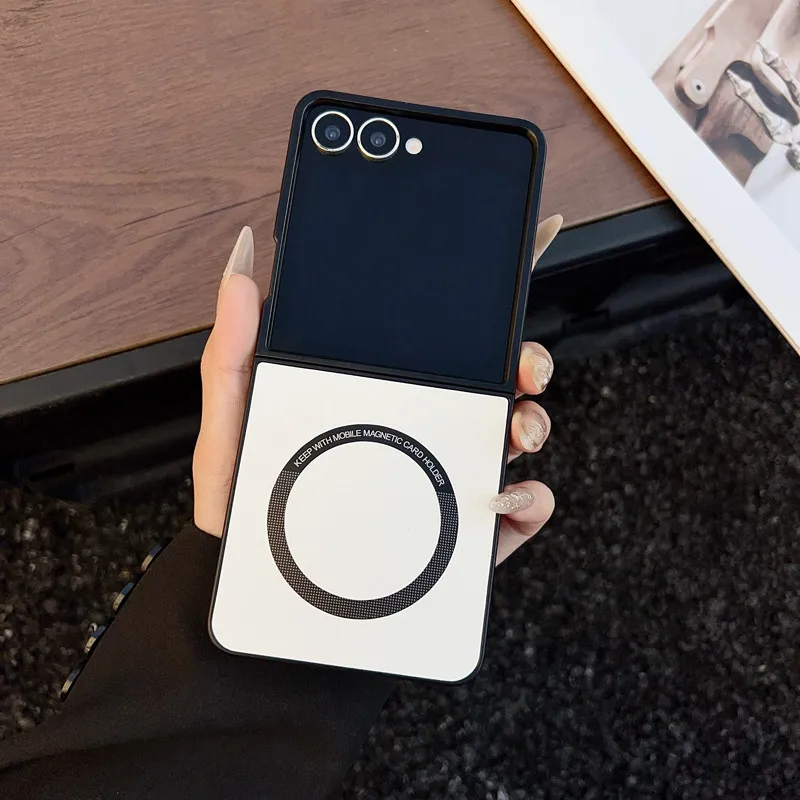 Para Samsung Galaxy Z Flip 7 Funda magnética ELVEV Funda de teléfono dura de cuero vintage con sensación de piel para PC - imagen 2