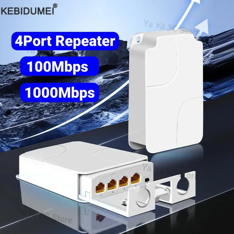 Extensor Gigabit PoE impermeable para exteriores, 4 puertos, 1 entrada, 3 salidas, repetidor PoE, interruptor de red de 100/1000Mbps para cámara POE, AP sin cables