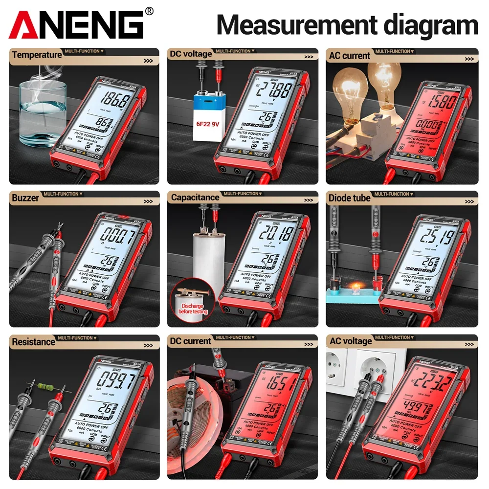 Multímetro Detector de medición láser ANENG 622A/622B 10A medidor amperímetro de corriente voltímetro Hz capacitancia Ohm NCV herramientas multimetro - imagen 3