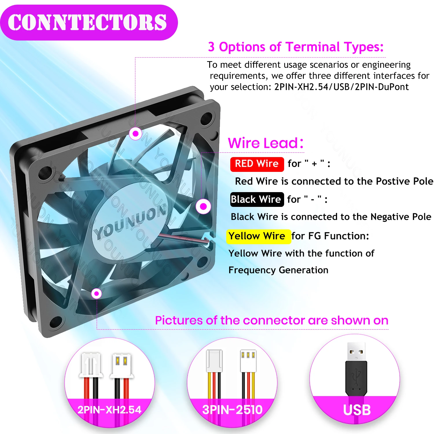 YOUNUON 60mm 5V 12V 24V USB sin escobillas 2PIN 3PIN DC ventilador enfriador 60x60x10mm 6010 6cm para ordenador PC CPU refrigeración de caja - imagen 2