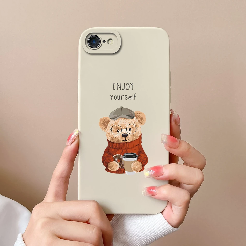 Para iPhone 7 8 Plus iPhoneSE funda de teléfono con bonito gato para iPhone SE iPhone7 7 + iPhone8 8 + carcasa anticaída de silicona líquida suave - imagen 4