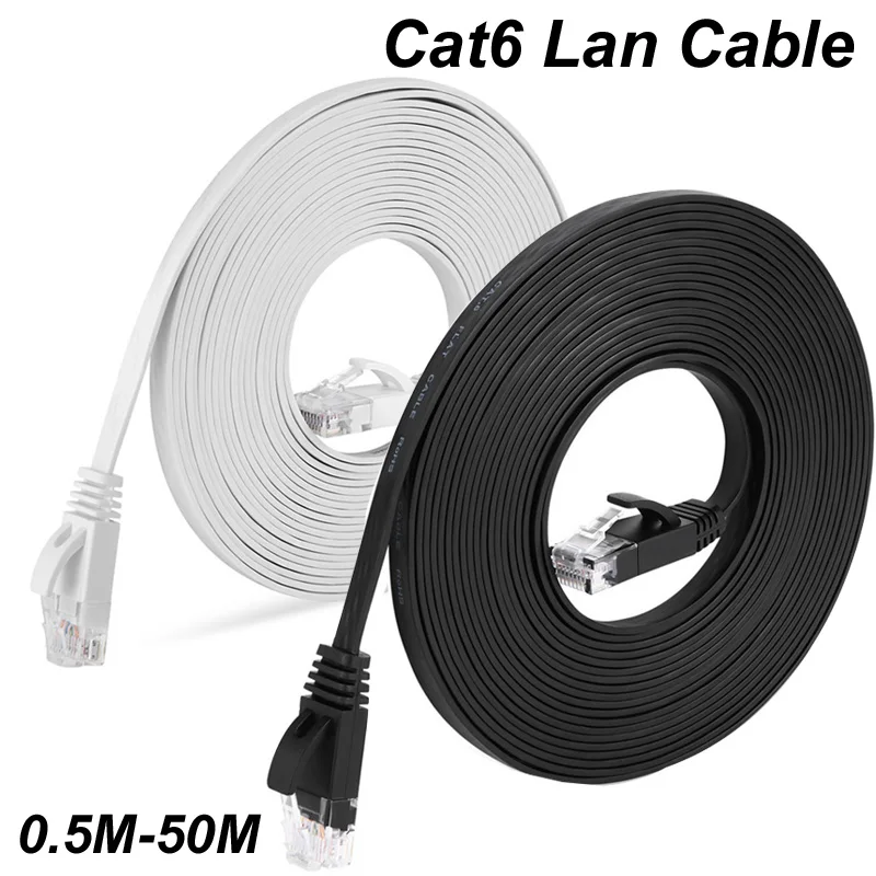 1000Mbps Ethernet plano Cat6 Lan 10m UTP Cat 6 RJ 45 Cable de red RJ45 par trenzado Cable de conexión para enrutador de ordenador portátil 0,5 M/1M/15M 20