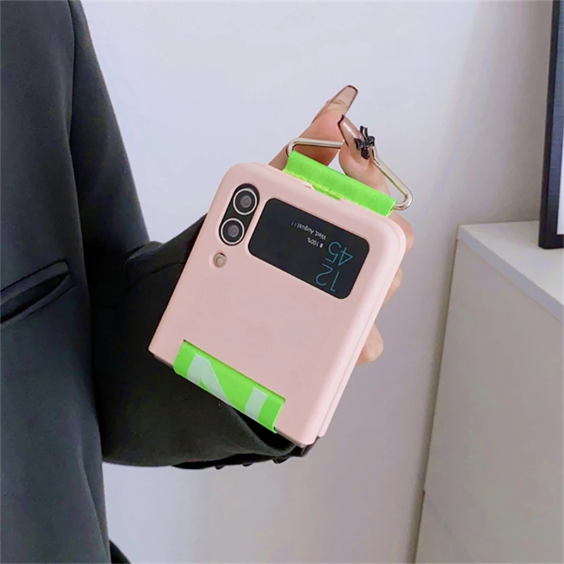Funda de teléfono con correa para muñeca tejida con personalidad a la moda para Samsung Galaxy Z Flip 5 4 3 funda de silicona suave para Samsung Z Flip 5 Fundas - imagen 5