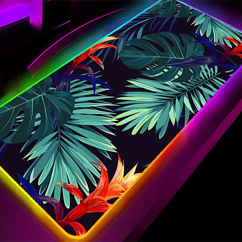 Alfombrilla de ratón LED RGB, alfombrilla para teclado de ordenador portátil, alfombrilla antideslizante para juegos de Anime, accesorios para PC, alfombrilla de ratón HD, alfombrilla de escritorio de plantas tropicales verdes de goma - imagen 5