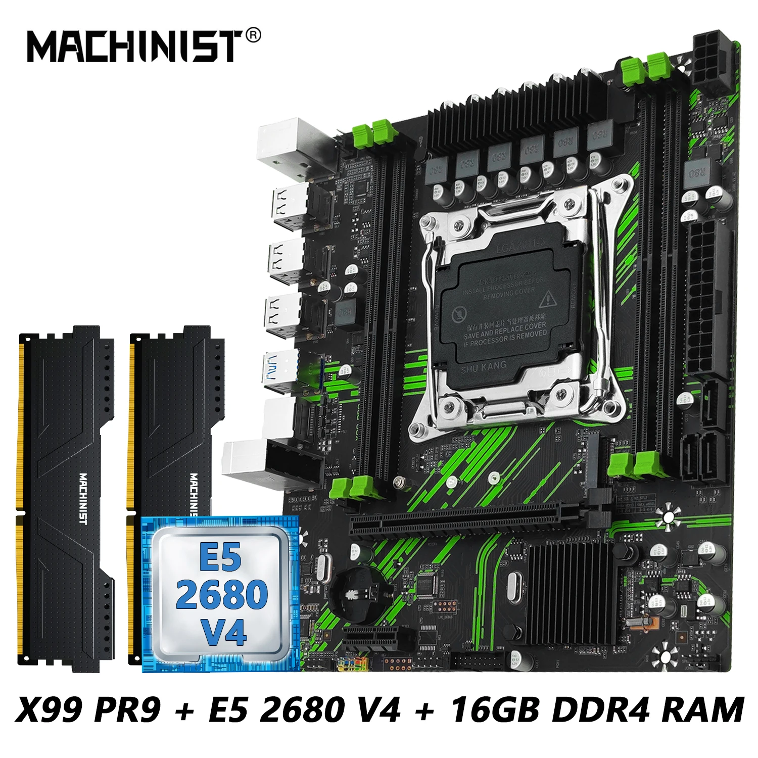 MACHINIST X99 PR9 Kit de placa base LGA 2011-3 Intel Xeon E5 2680 V4 CPU y DDR4 16GB(2*8G) RAM opcional combo usb3.0 NVME