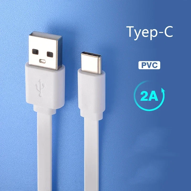 Nuevo cable USB tipo C de 50cm / 1M 5V 2A cable plano de carga de energía móvil cable de datos de fideos tipo C para Huawei xiaomi - imagen 2