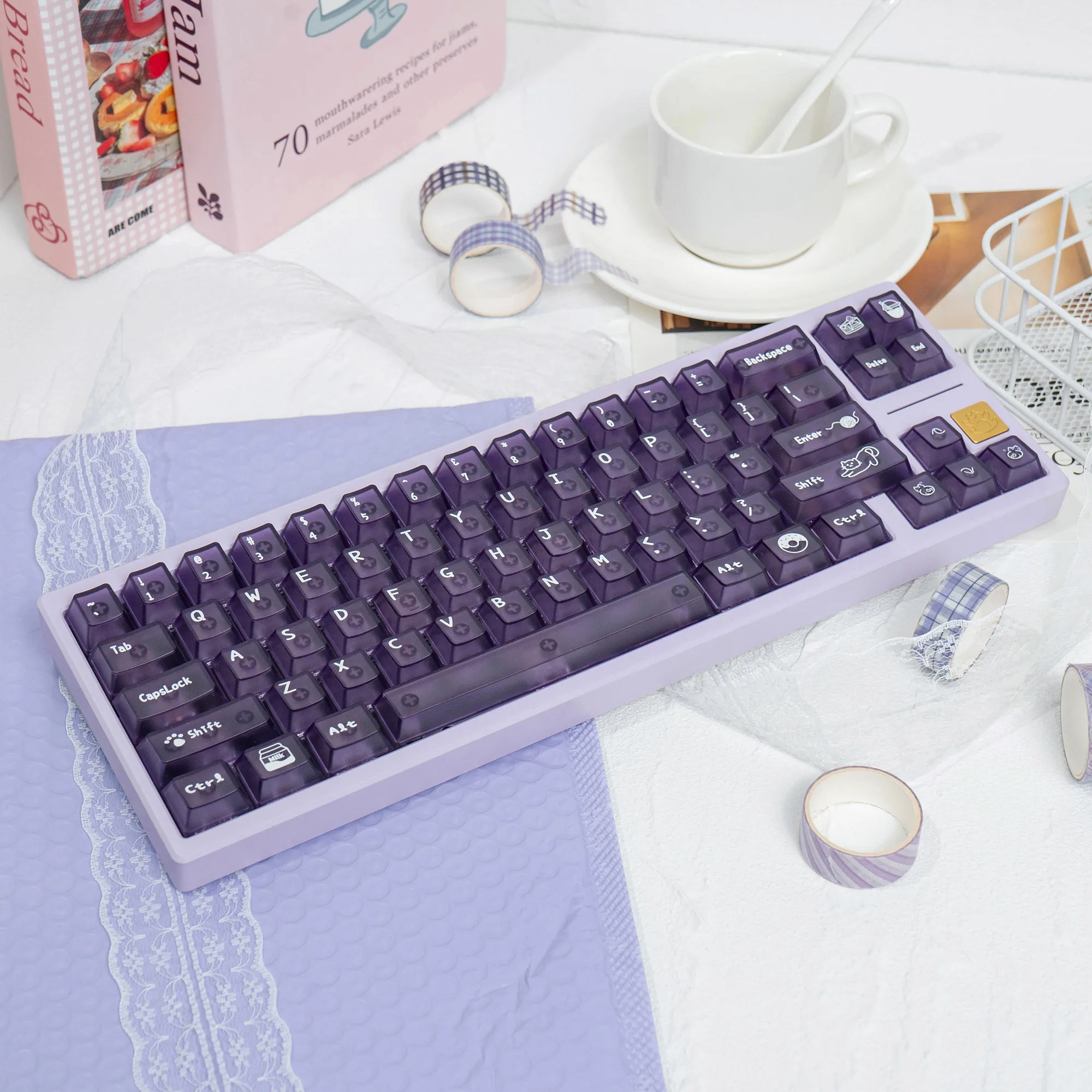 136 teclas, teclas transparentes de cristal púrpura, teclas transparentes con perfil de cereza, tapa de tecla de gato lindo para teclado mecánico MX Cherry - imagen 5