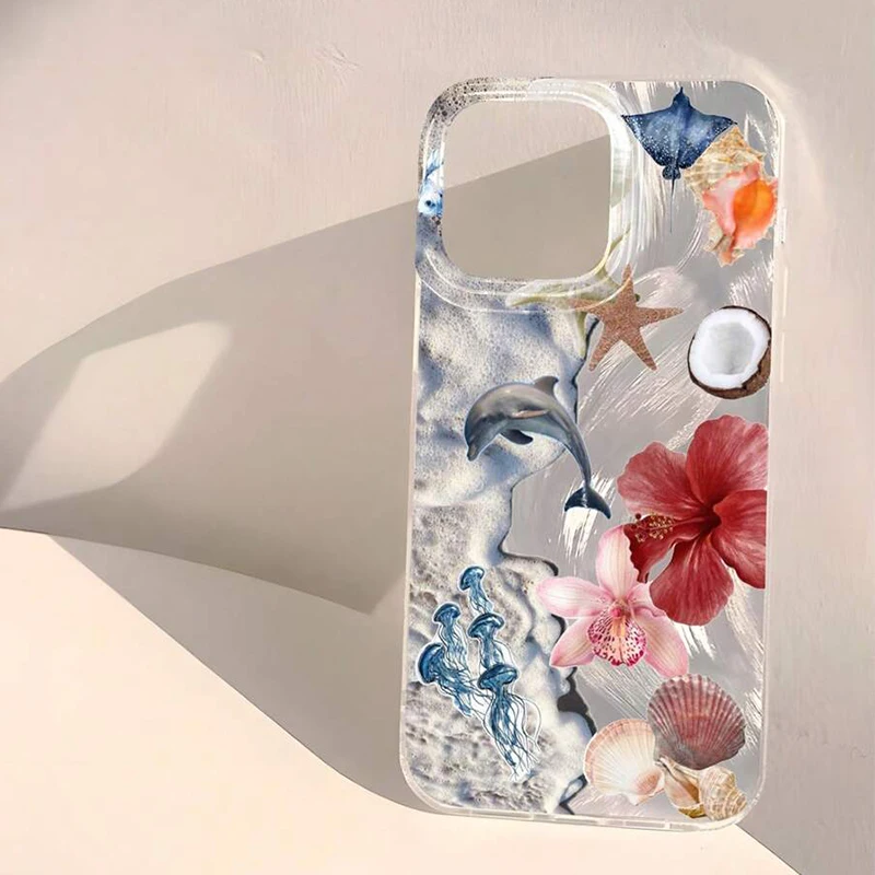 Funda para iPhone 17 16 15 Pro Max Air 16E 14 13 12 11 XS XR verano Rosa flor estrella de mar patrón funda para iPhone 7 8Plus SE2 - imagen 4