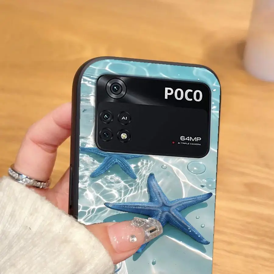 Funda para Xiaomi Poco F1 M3 M4 M7 Pro M5 C61 X3 X4 X5 X7 Pro C71 C75 C50 F3 C40 funda negra suave para teléfono carcasa azul junto al mar - imagen 3