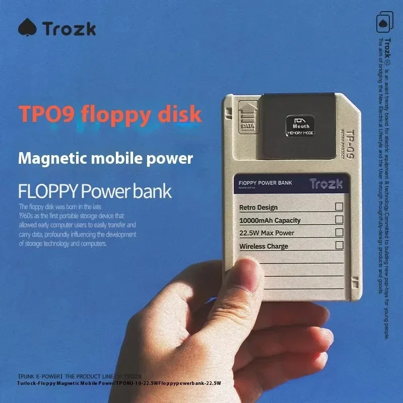 Trozk-Banco de energía con disquete, energía móvil magnética, suministro de 10000 Mah, tesoro de carga portátil con almacenamiento, regalo multifuncional - imagen 4