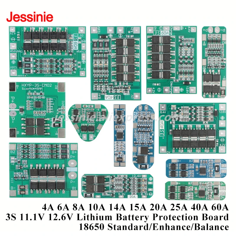 5 uds/1 ud 3S 11,1 V 12,6 V 4A 8A 10A 14A 15A 20A 25A 40A 60A Li-ion 18650 Placa de protección de batería de litio/BMS PCM mejora/equilibrio - imagen 2