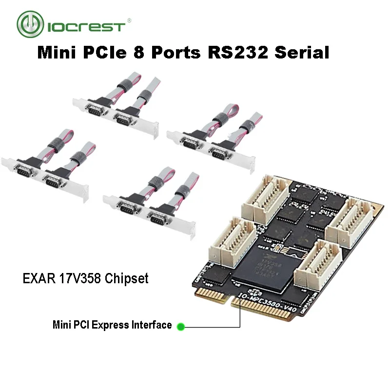 IOCREST Mini PCI Express 8 puertos serie tarjeta controladora Mini PCIe DB9 RS232 adaptador Mini PCI-E COM tarjeta 15 KV protección ESD