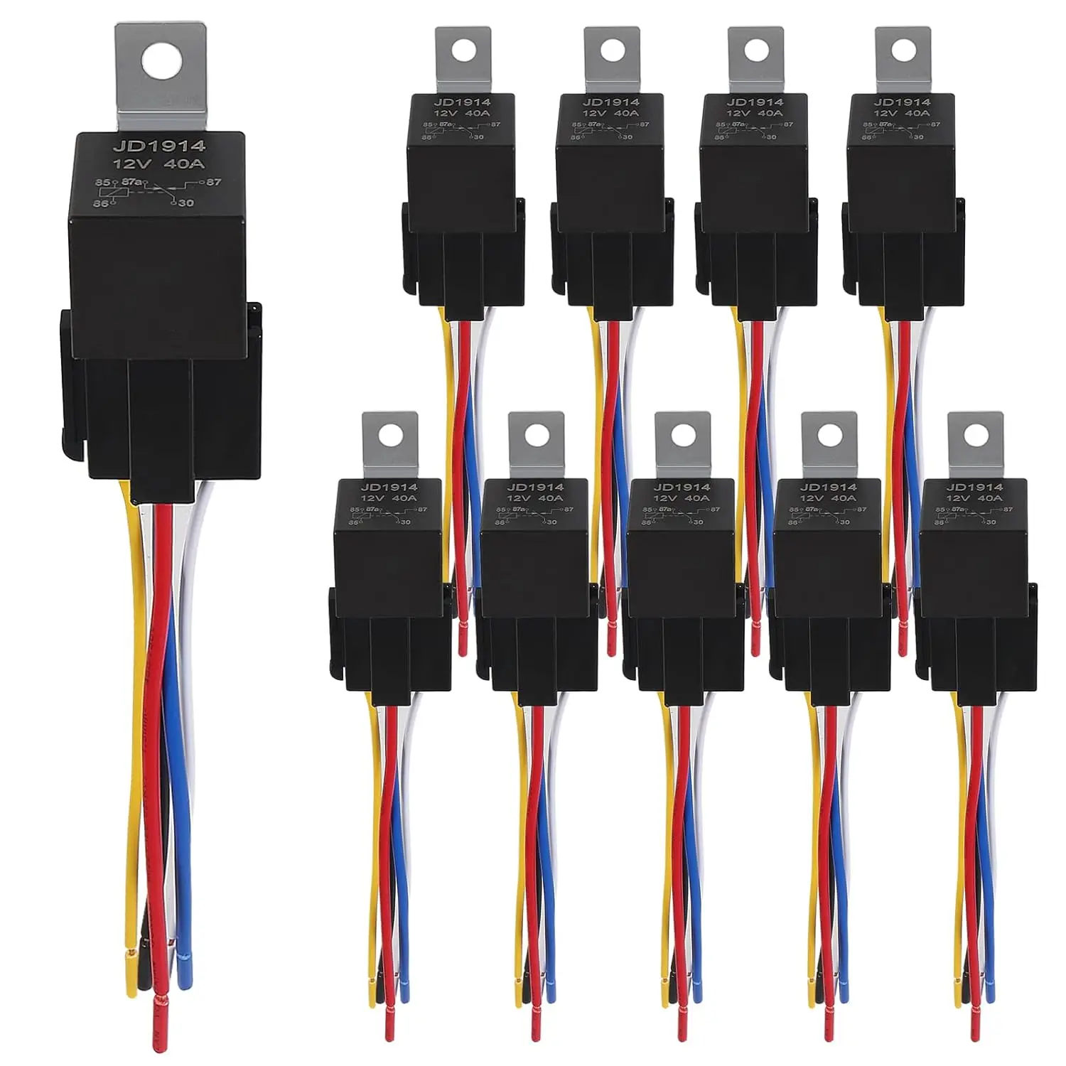 Paquete de 10 cables de cobre estañados de 12 AWG de alta resistencia, relé y arnés impermeables de 40/30 AMP, 12V CC, relé automotriz SPDT de 5 pines