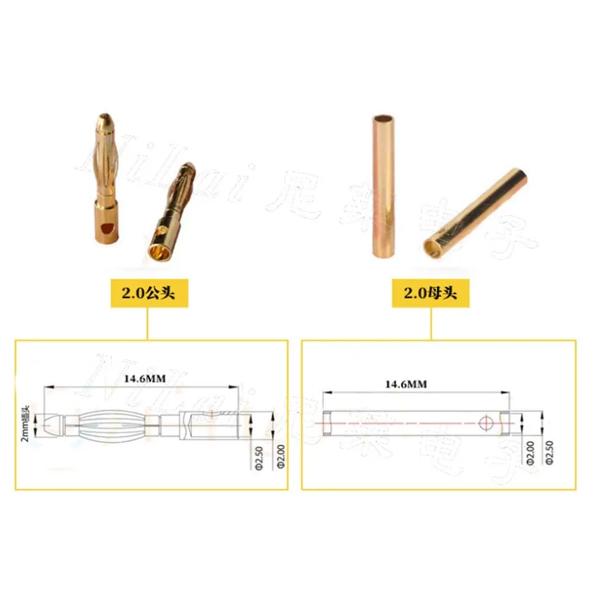 10 unids/lote 2mm 3mm 3,5mm 4mm conector tipo bala Banana chapado en oro conector macho hembra Kits de enchufes de batería para batería RC (10 pares) - imagen 2