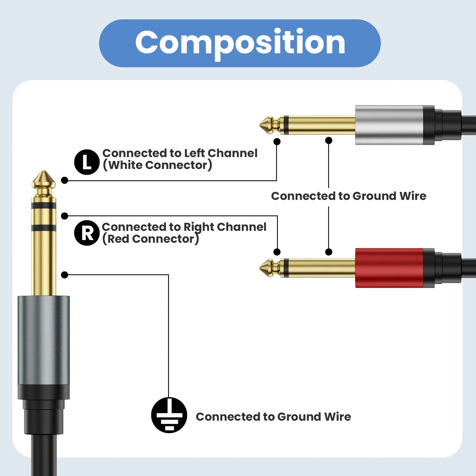 Cable de inserción divisor en Y estéreo de 6,35mm a 2 Mono 6,35 macho, conector macho de 1/4 pulgadas a doble Cable de Audio Mono TS macho de 1/4 pulgadas y 6,5 - imagen 4