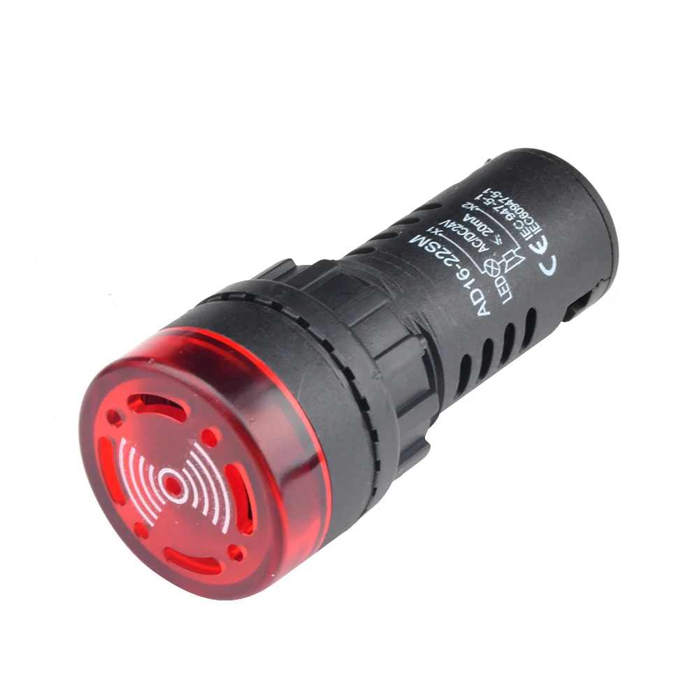 AD16-22SM alarma de zumbador 22mm de diámetro del Panel DC 12V 24V AC 110V 220V luz de señal de Flash LED rojo zumbador activo indicador de alarma de pitido