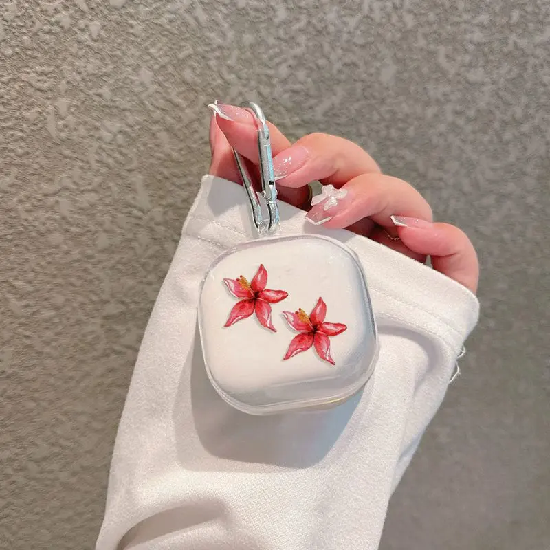 Funda transparente de flores para Samsung GalaxyBuds FE Buds2 Pro Buds Live Pro 2, funda de carga para Buds FE, funda dura transparente para PC