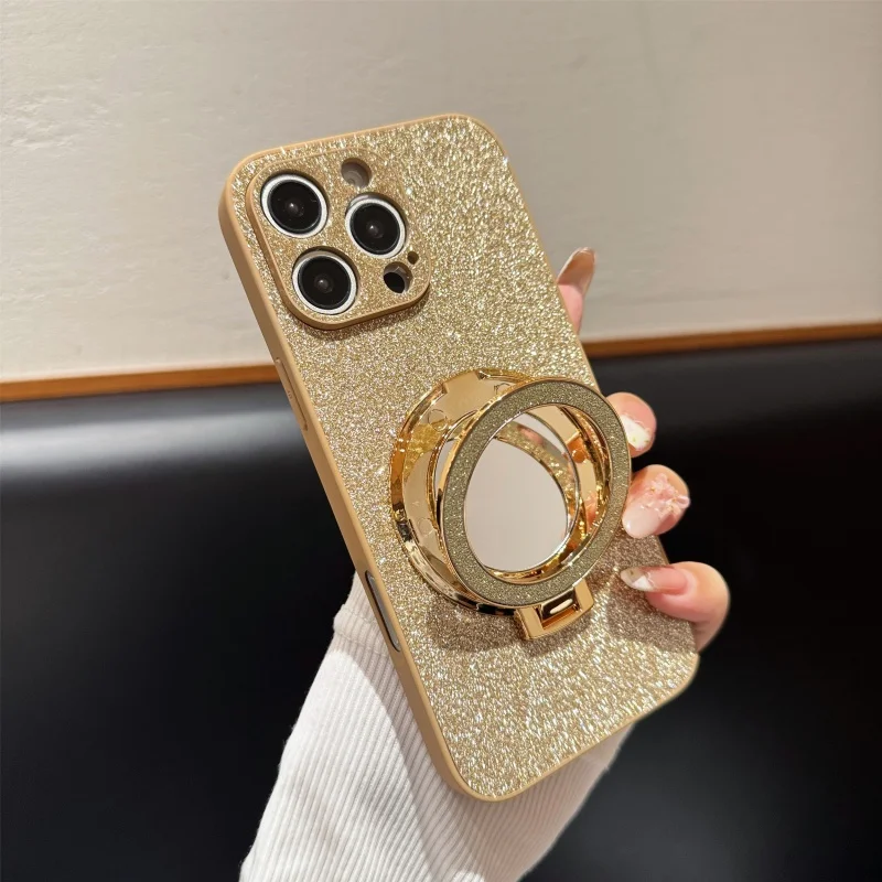 Nuevo con espejo de tocador, funda de teléfono con soporte magnético con purpurina de mampostería para iPhone 16 15 Plus 14 13 12 11 Pro Max Magsafe TPU