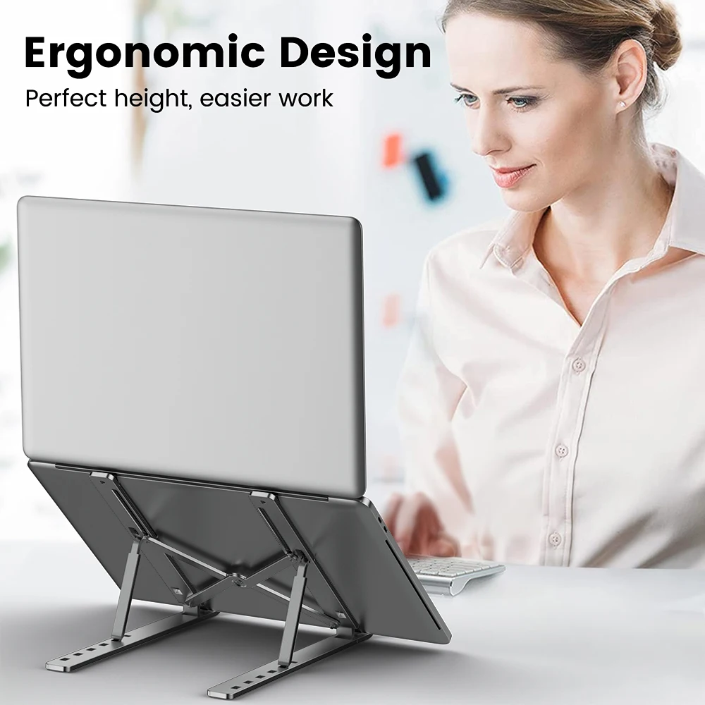 Soporte portátil de aluminio para ordenador portátil, soporte ajustable plegable, Base de soporte de escritorio ergonómico para MacBook Air Pro, Dell, HP, PC y portátil - imagen 3