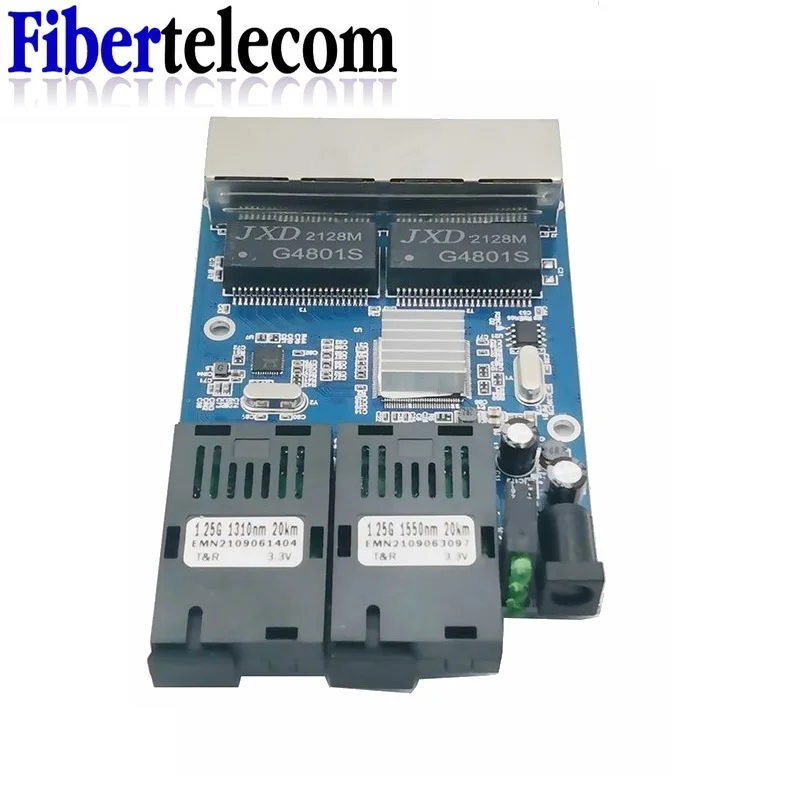 Conmutador de fibra 4 RJ45 UTP 2 SC Gigabit convertidor de medios ópticos de fibra 2SC 4 RJ45 2G4E placa Ethernet PCBA